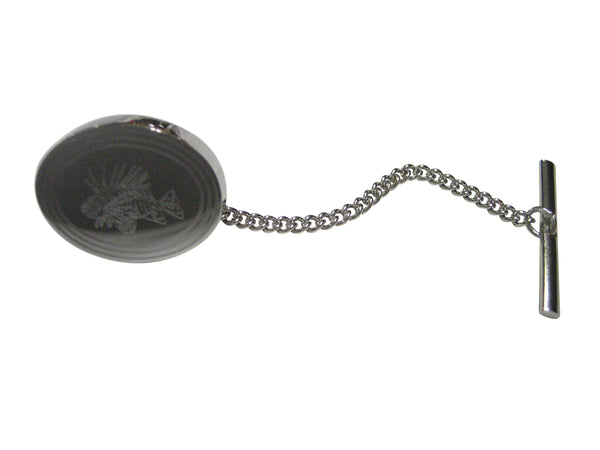 Silver Toned Etched Oval Lion Fish Tie Tack
