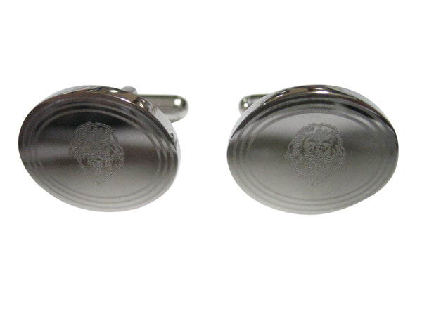 Silver Toned Etched Oval Lion Head Cufflinks
