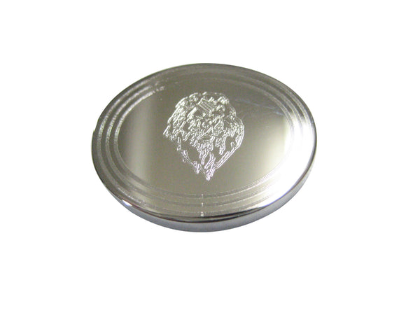 Silver Toned Etched Oval Lion Head Magnet
