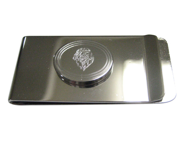 Silver Toned Etched Oval Lion Head Money Clip