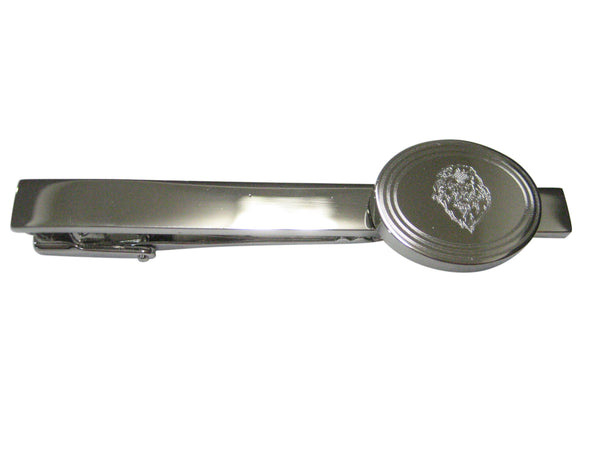 Silver Toned Etched Oval Lion Head Tie Clip