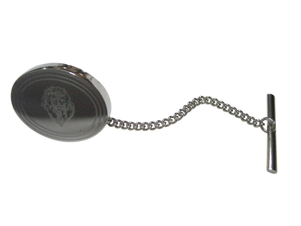 Silver Toned Etched Oval Lion Head Tie Tack