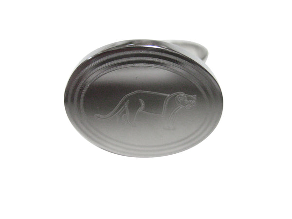 Silver Toned Etched Oval Lioness Adjustable Size Fashion Ring