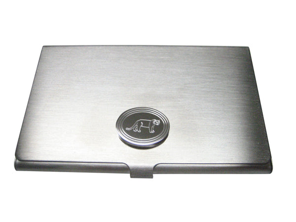 Silver Toned Etched Oval Lioness Business Card Holder