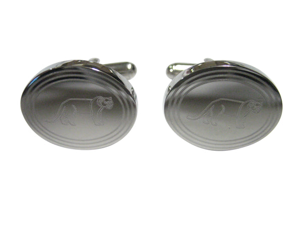 Silver Toned Etched Oval Lioness Cufflinks