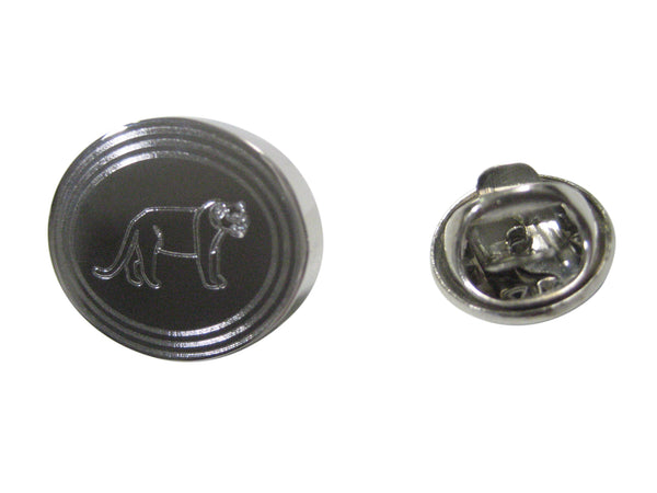 Silver Toned Etched Oval Lioness Lapel Pin