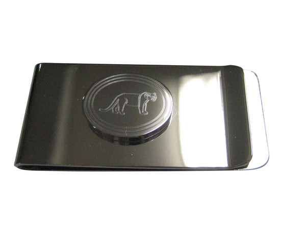 Silver Toned Etched Oval Lioness Money Clip