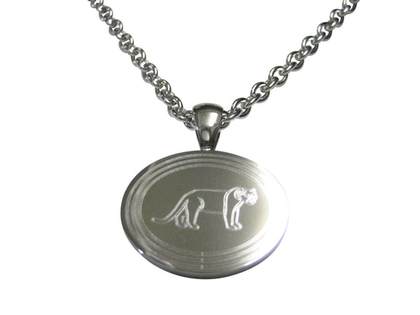 Silver Toned Etched Oval Lioness Pendant Necklace