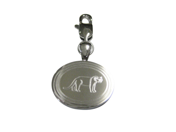 Silver Toned Etched Oval Lioness Pendant Zipper Pull Charm