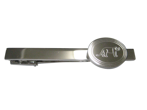 Silver Toned Etched Oval Lioness Tie Clip