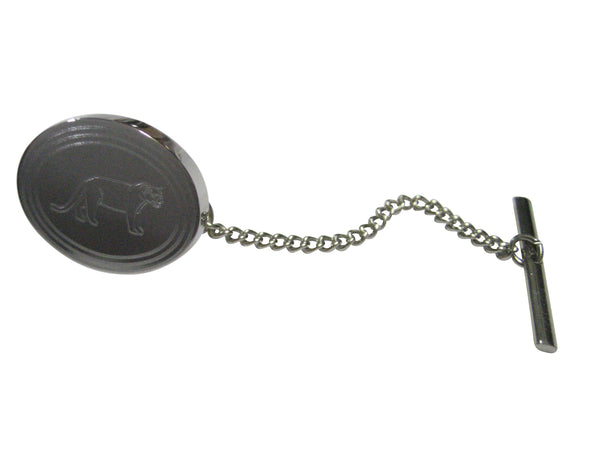 Silver Toned Etched Oval Lioness Tie Tack