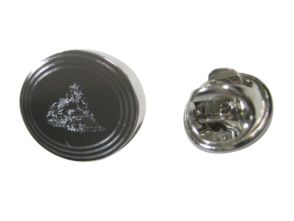 Silver Toned Etched Oval Locomotive Train Lapel Pin
