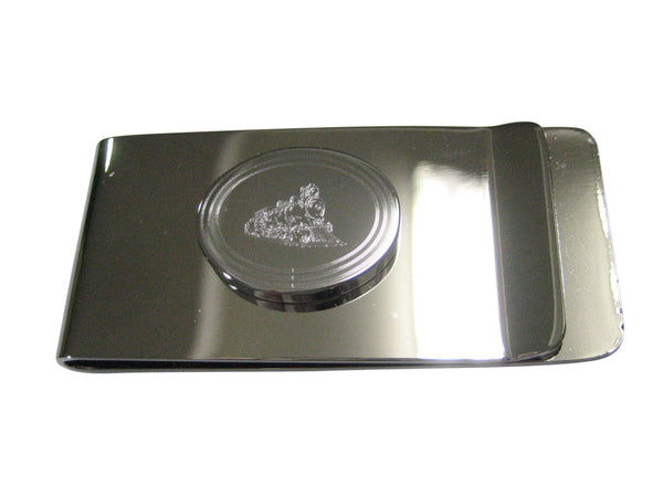 Silver Toned Etched Oval Locomotive Train Money Clip