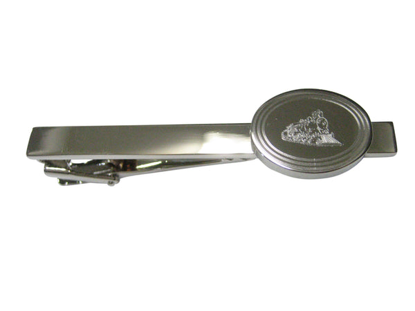 Silver Toned Etched Oval Locomotive Train Tie Clip