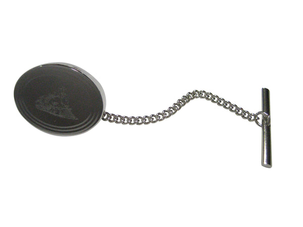 Silver Toned Etched Oval Locomotive Train Tie Tack