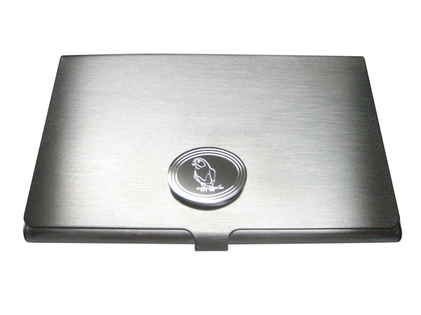 Silver Toned Etched Oval Macaw Bird Business Card Holder