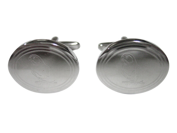 Silver Toned Etched Oval Macaw Bird Cufflinks