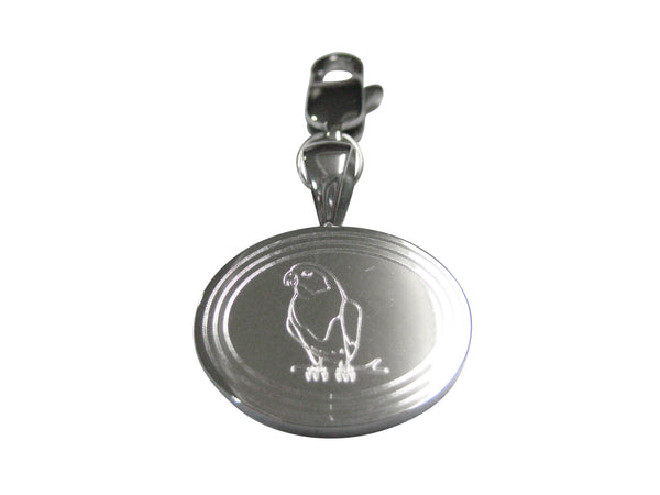 Silver Toned Etched Oval Macaw Bird Pendant Zipper Pull Charm