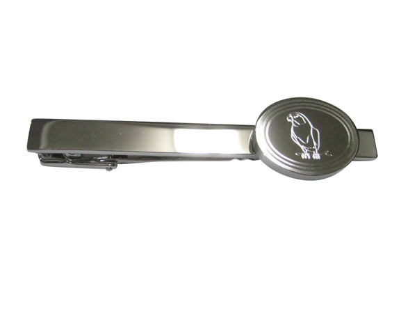 Silver Toned Etched Oval Macaw Bird Tie Clip