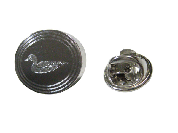 Silver Toned Etched Oval Mallard Duck Lapel Pin