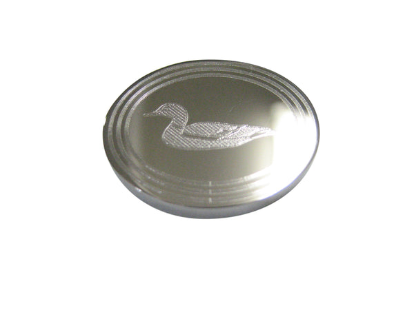 Silver Toned Etched Oval Mallard Duck Magnet