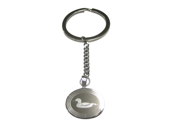 Silver Toned Etched Oval Mallard Duck Pendant Keychain