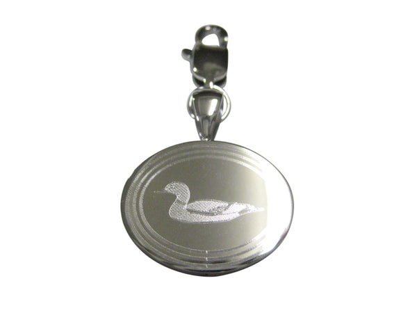 Silver Toned Etched Oval Mallard Duck Pendant Zipper Pull Charm