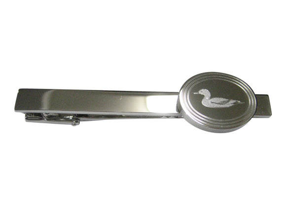 Silver Toned Etched Oval Mallard Duck Tie Clip