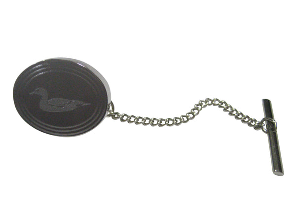 Silver Toned Etched Oval Mallard Duck Tie Tack