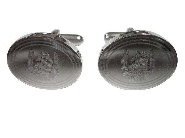 Silver Toned Etched Oval Maned Horse and Horse Shoe Cufflinks