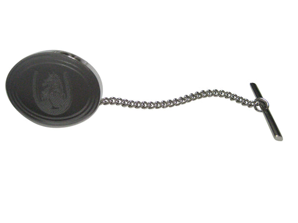 Silver Toned Etched Oval Maned Horse and Horse Shoe Tie Tack