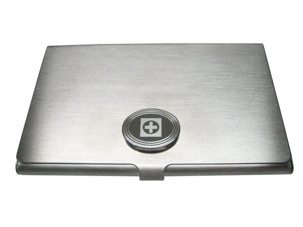 Silver Toned Etched Oval Medical Cross Business Card Holder