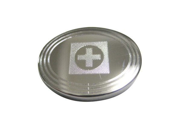 Silver Toned Etched Oval Medical Cross Magnet