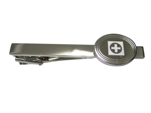 Silver Toned Etched Oval Medical Cross Tie Clip