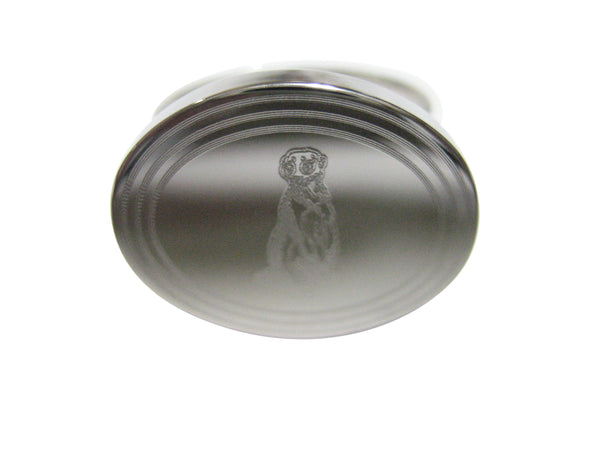 Silver Toned Etched Oval Meerkat Adjustable Size Fashion Ring