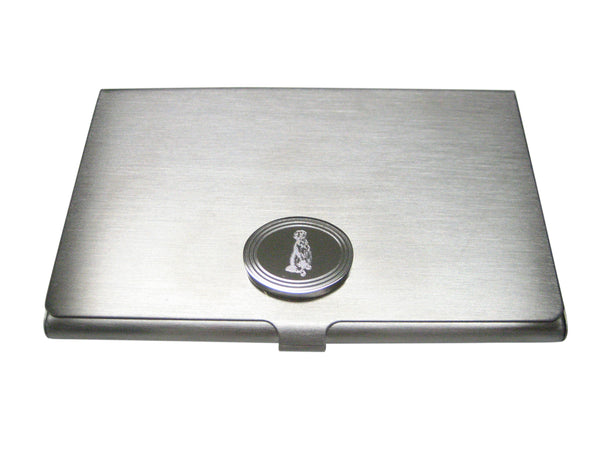 Silver Toned Etched Oval Meerkat Business Card Holder