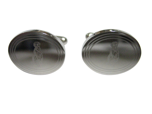 Silver Toned Etched Oval Meerkat Cufflinks