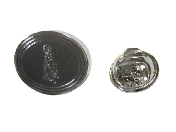 Silver Toned Etched Oval Meerkat Lapel Pin