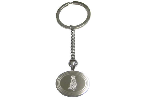 Silver Toned Etched Oval Meerkat Pendant Keychain