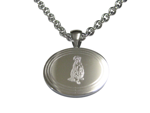 Silver Toned Etched Oval Meerkat Pendant Necklace