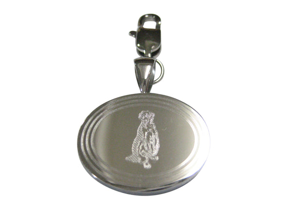 Silver Toned Etched Oval Meerkat Pendant Zipper Pull Charm