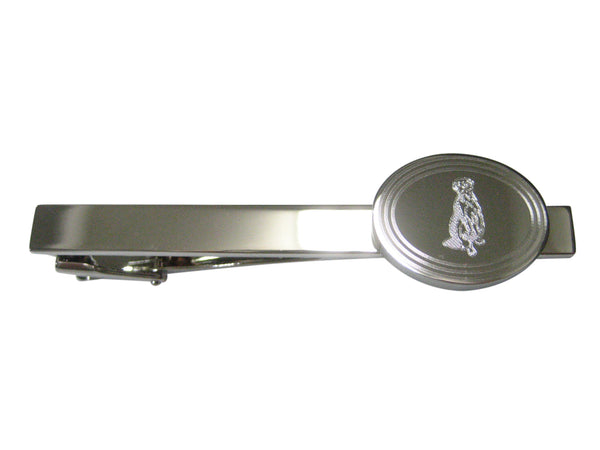 Silver Toned Etched Oval Meerkat Tie Clip