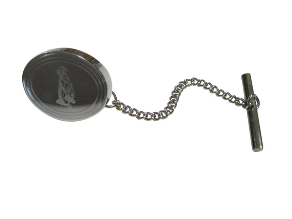 Silver Toned Etched Oval Meerkat Tie Tack