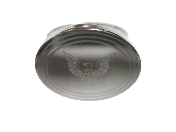 Silver Toned Etched Oval Mighty American Eagle Design Adjustable Size Fashion Ring