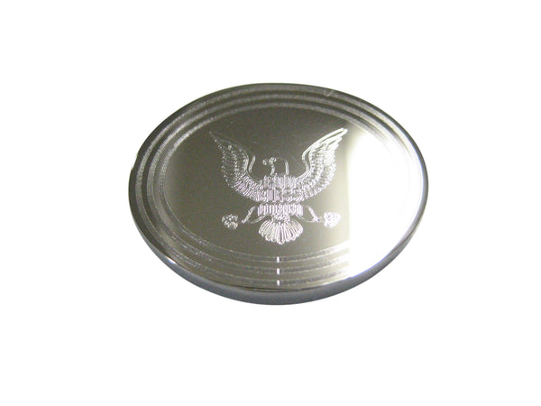 Silver Toned Etched Oval Mighty American Eagle Design Magnet
