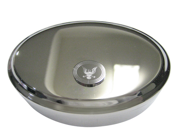 Silver Toned Etched Oval Mighty American Eagle Design Oval Trinket Jewelry Box