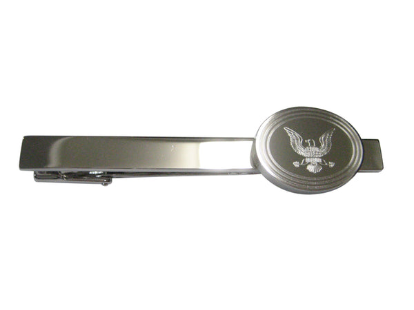 Silver Toned Etched Oval Mighty American Eagle Design Tie Clip