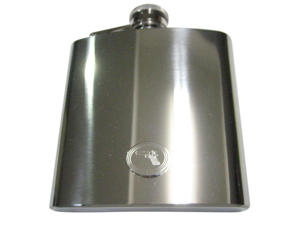 Silver Toned Etched Oval Modern Handgun 6oz Flask