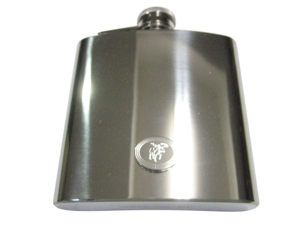 Silver Toned Etched Oval Moose 6oz Flask