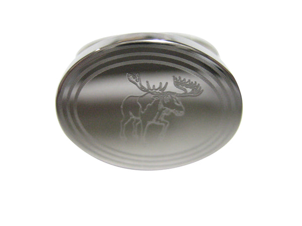 Silver Toned Etched Oval Moose Adjustable Size Fashion Ring